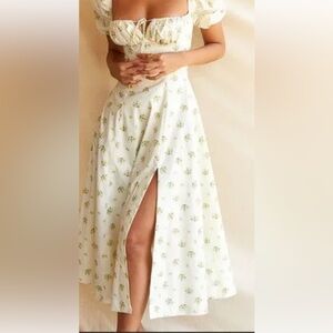 Floral Puff Sleeve Dress with Slit